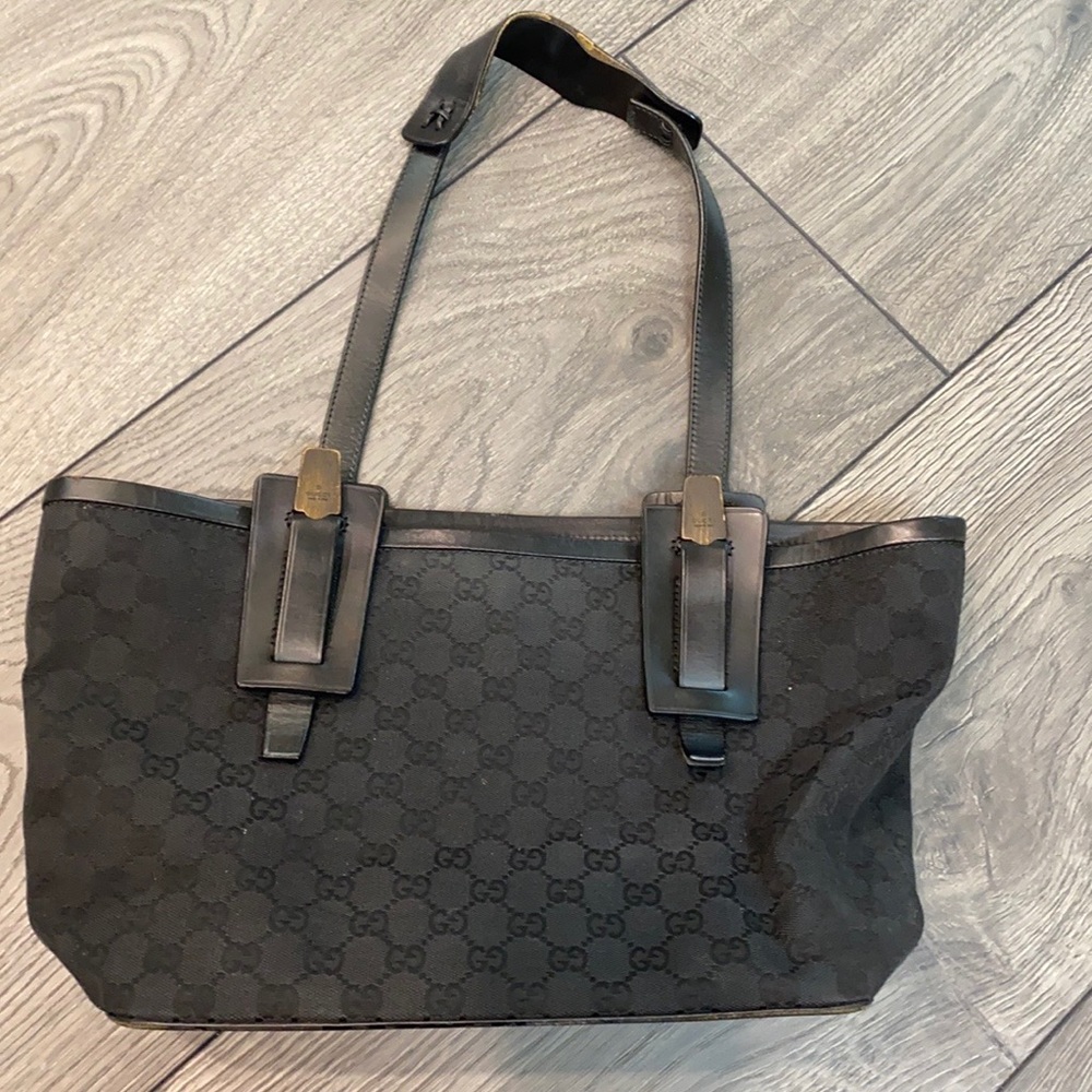 Gucci shoulder black bag - leather and fabric